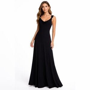 Vintage Alex Evenings Black Cowl-Neck Maxi Dress Classic Sleek Black Tie Event